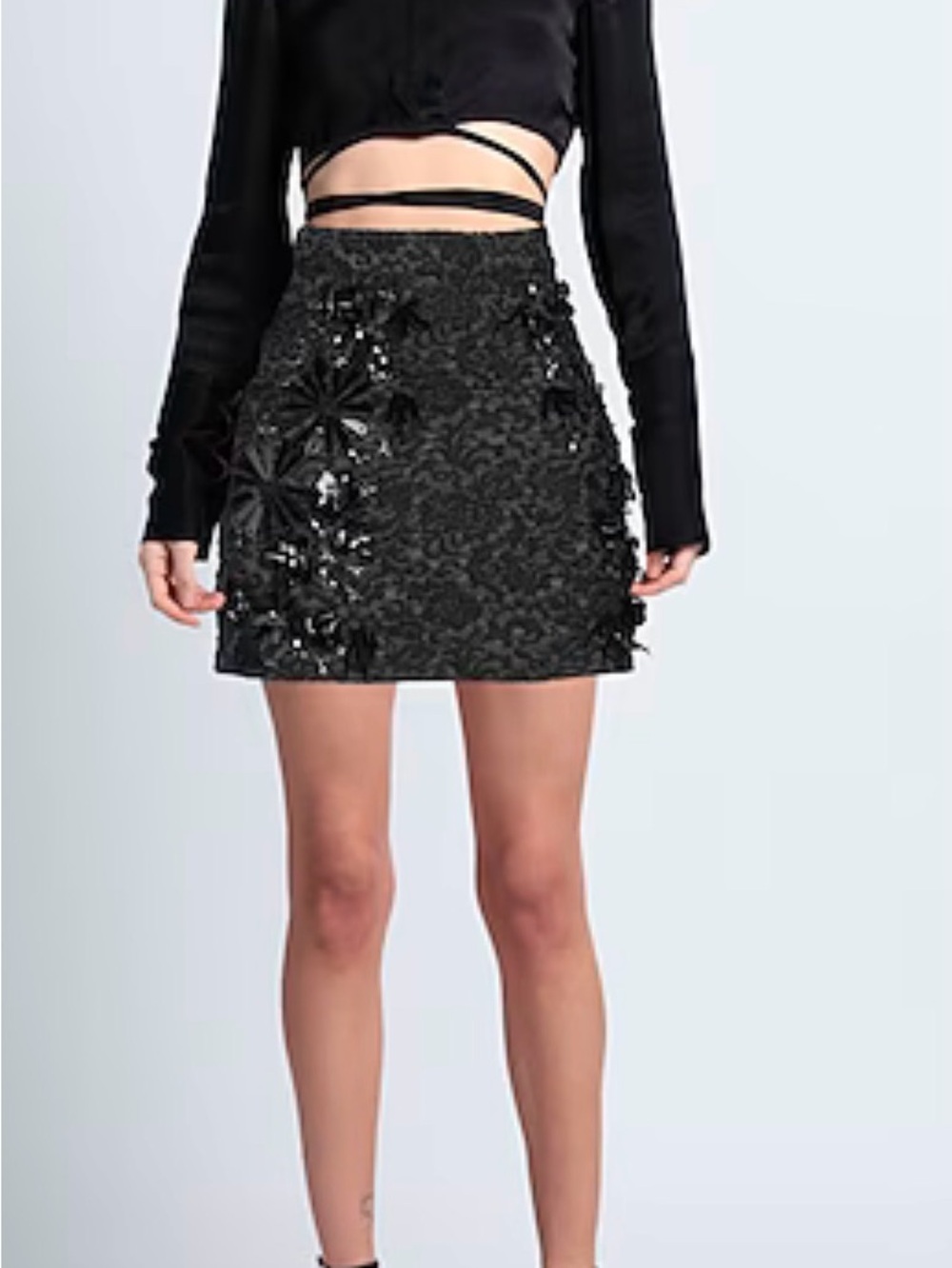 Anthropologie Black Embellished Floral Lace Mini Skirt, NWTO
